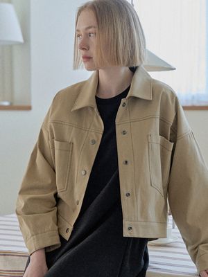 Color Stitch Trucker Jacket - BEIGE