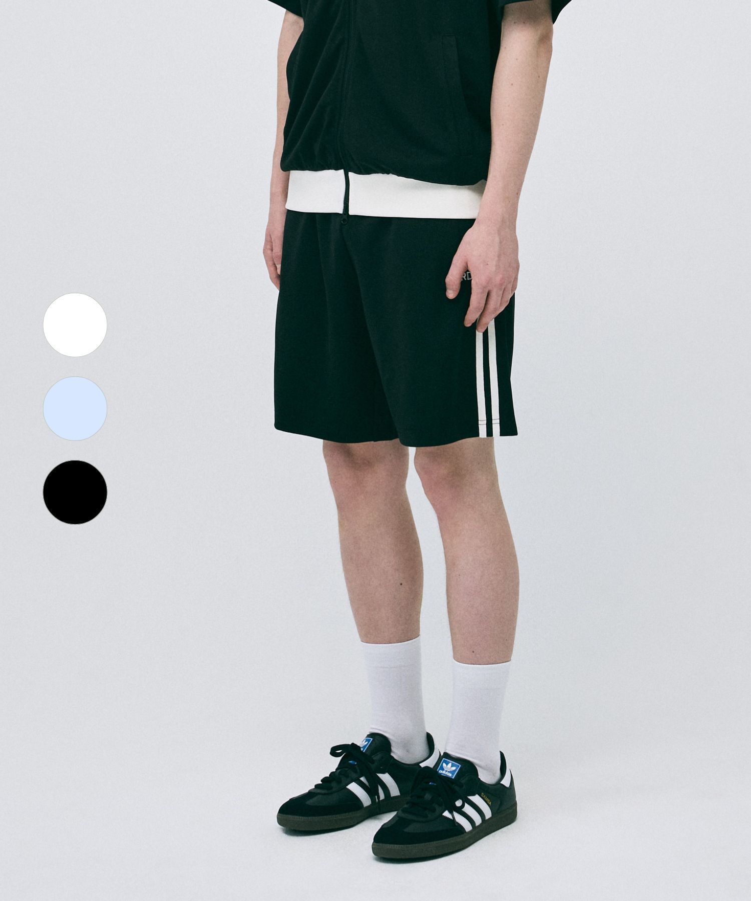 MUSINSA | NERDY Classic NY Track Half Pants (Black/Cream
