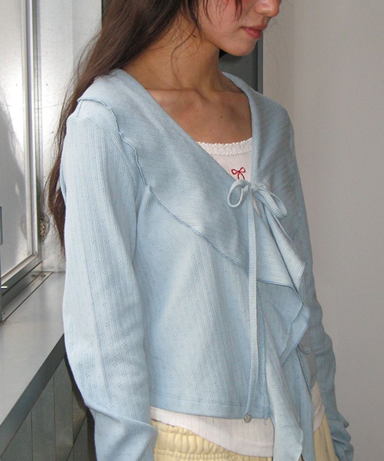 PENDANT SAILOR FRILL EYELET CARDIGAN SOFT BLUE