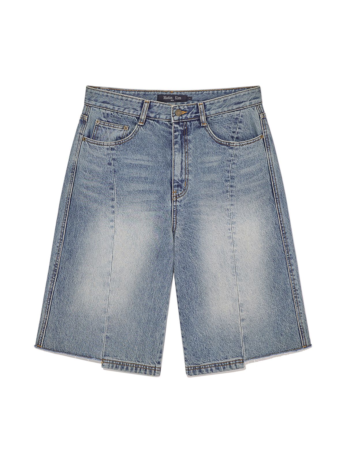 마뗑킴(MATIN KIM) HEM POINT BERMUDA DENIM PANTS FOR MEN IN BLUE