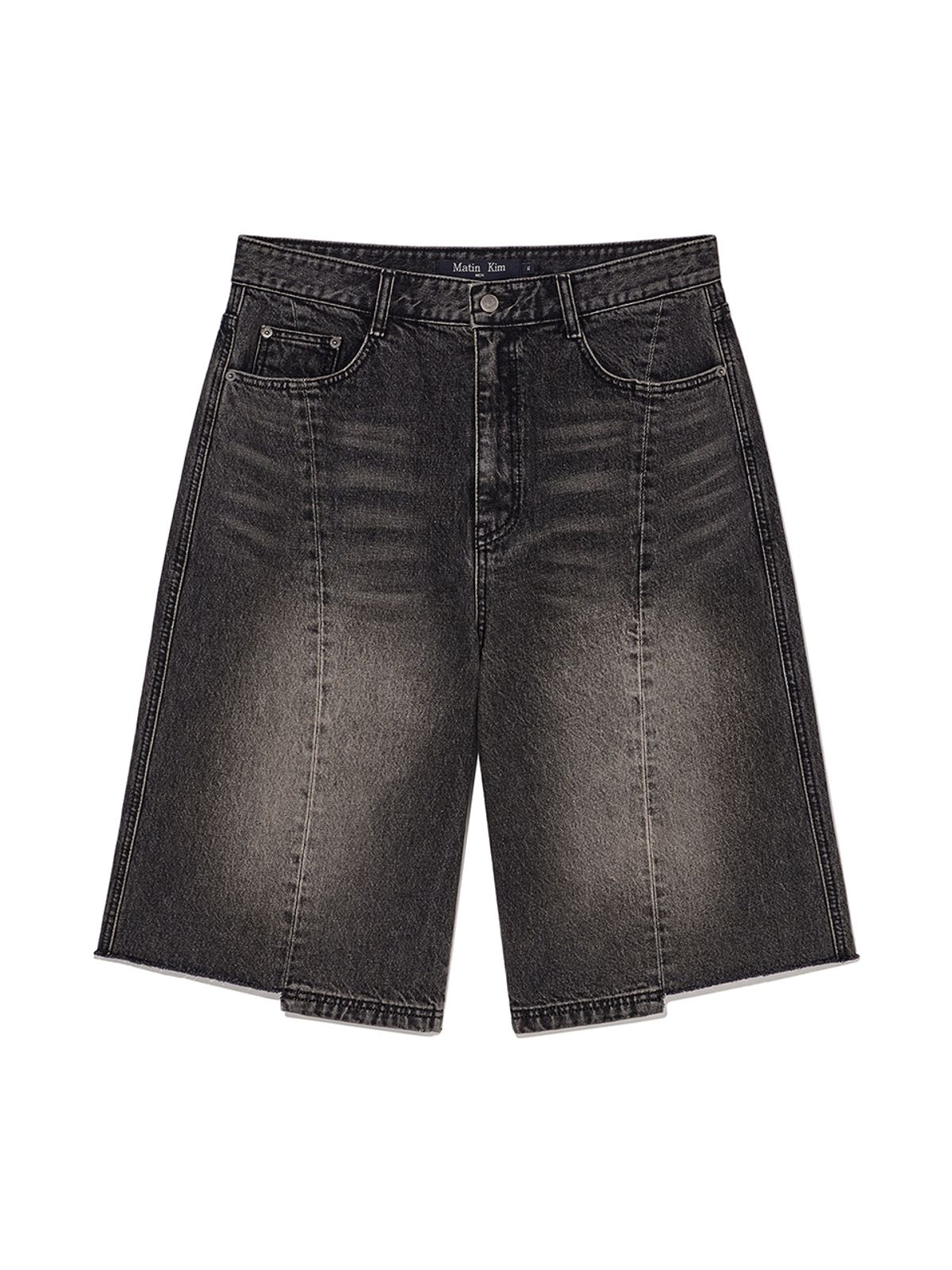 마뗑킴(MATIN KIM) HEM POINT BERMUDA DENIM PANTS FOR MEN IN CHARCOAL