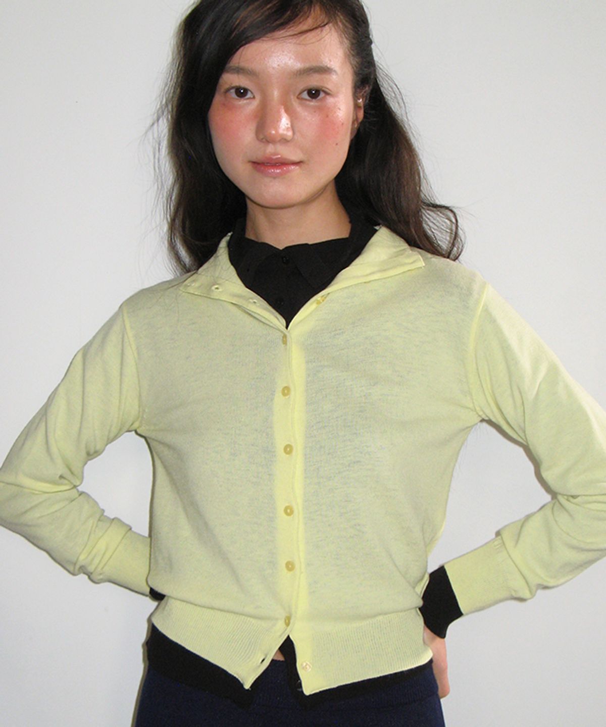 론론(RONRON) BACK LABEL SLIMFIT KNIT CARDIGAN YELLOW
