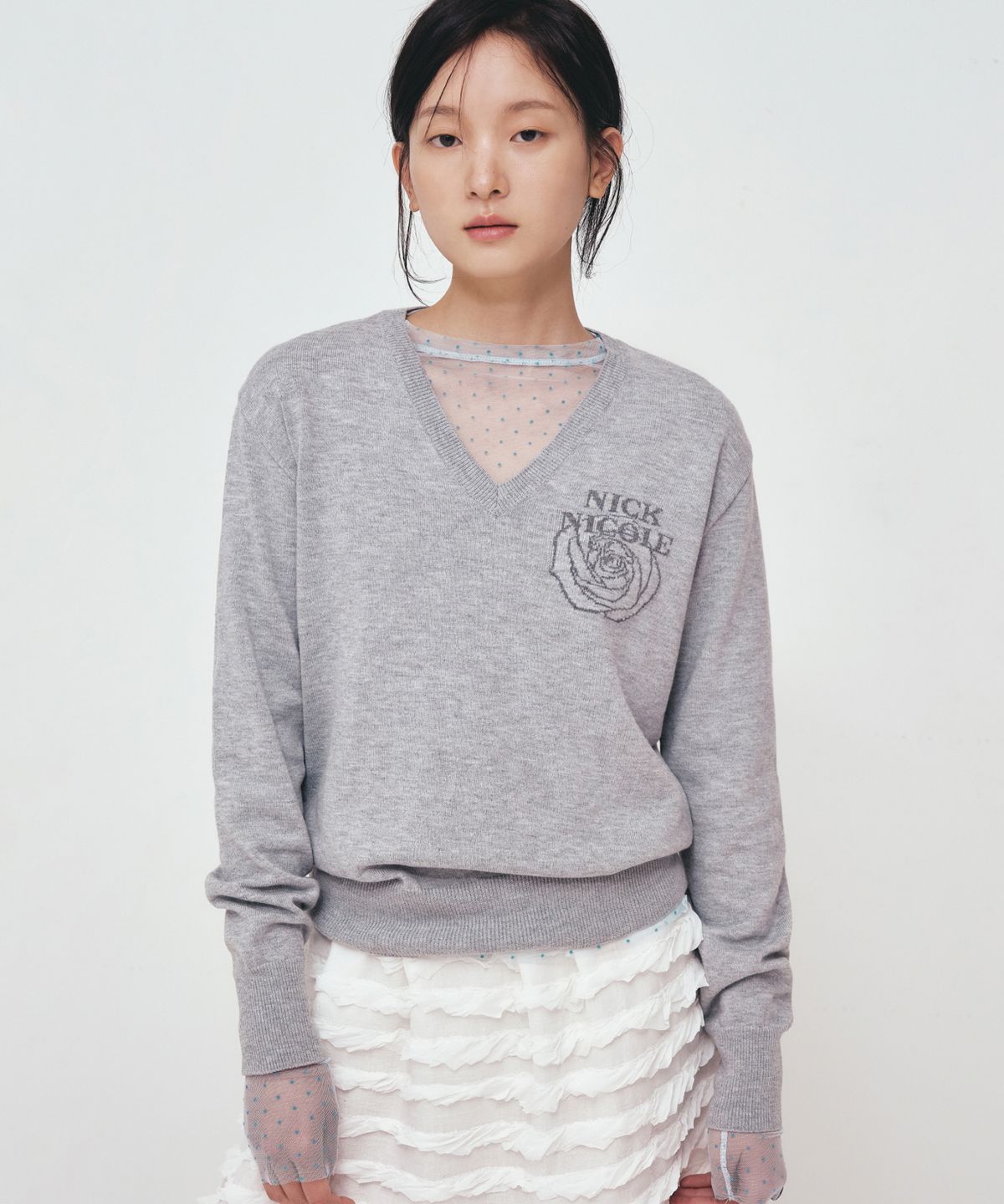 닉앤니콜(NICK&NICOLE) NICOLE MINI ROSE JAQUARD KNIT_GRAY