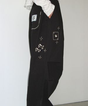 DRAWING STITCH PARACHUTE PANTS BLACK