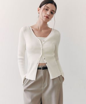 골지 나시 & 가디건 니트 세트 / 아이보리