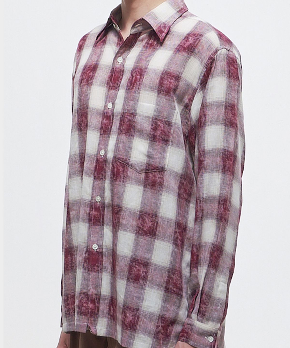우석(WOOSUK) Vintage Washed Check Shirt (Wine)