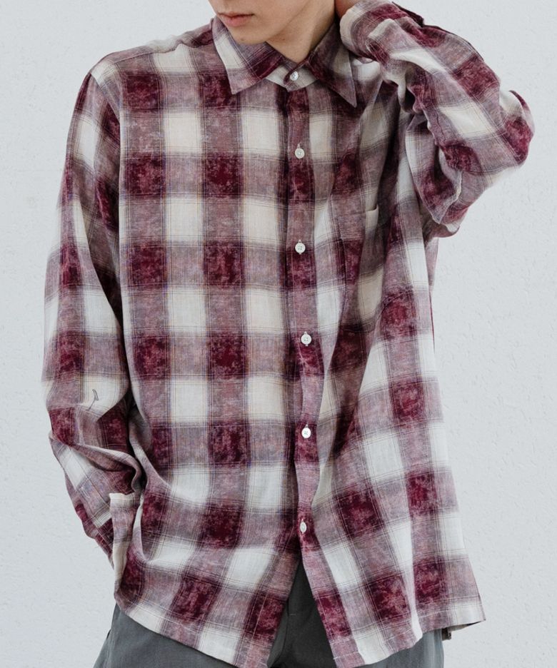 Vintage Washed Check Shirt (Wine)