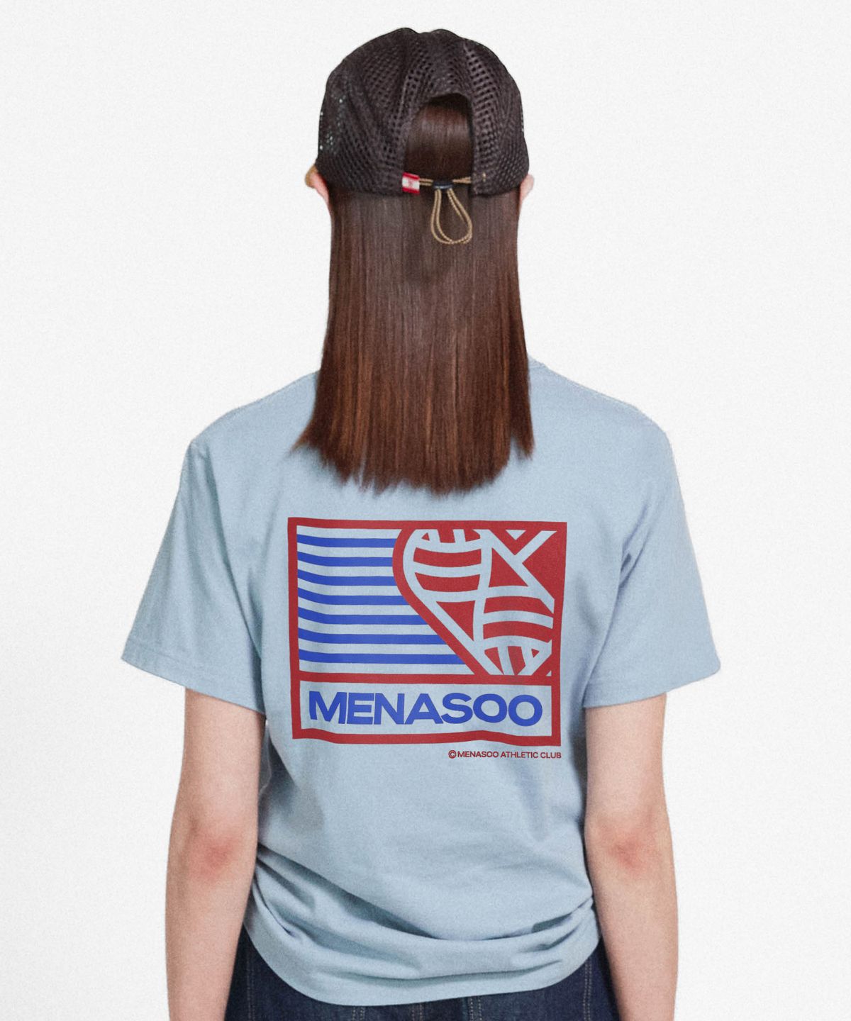 미나수(MENASOO) Mns Hearttrack Graphic T Shirt_Skyblue