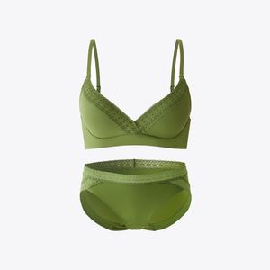 소폭레이스 노와이어 브라 팬티 세트_올리브그린
