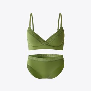 소폭레이스 노와이어 브라 프리컷 팬티 세트_올리브그린