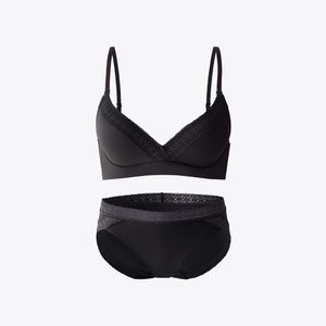 소폭레이스 노와이어 브라 팬티 세트_다크그레이