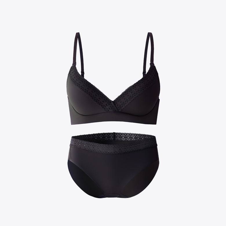 소폭레이스 노와이어 브라 프리컷 팬티 세트_다크그레이