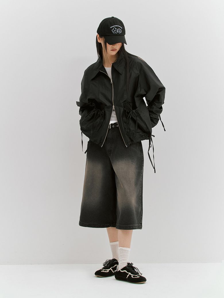SHIRRING RIBBON JACKET - BLACK