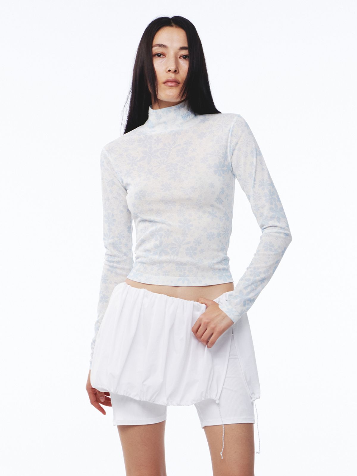 기준(KIJUN) Flower Jersey Top Print Sky Blue