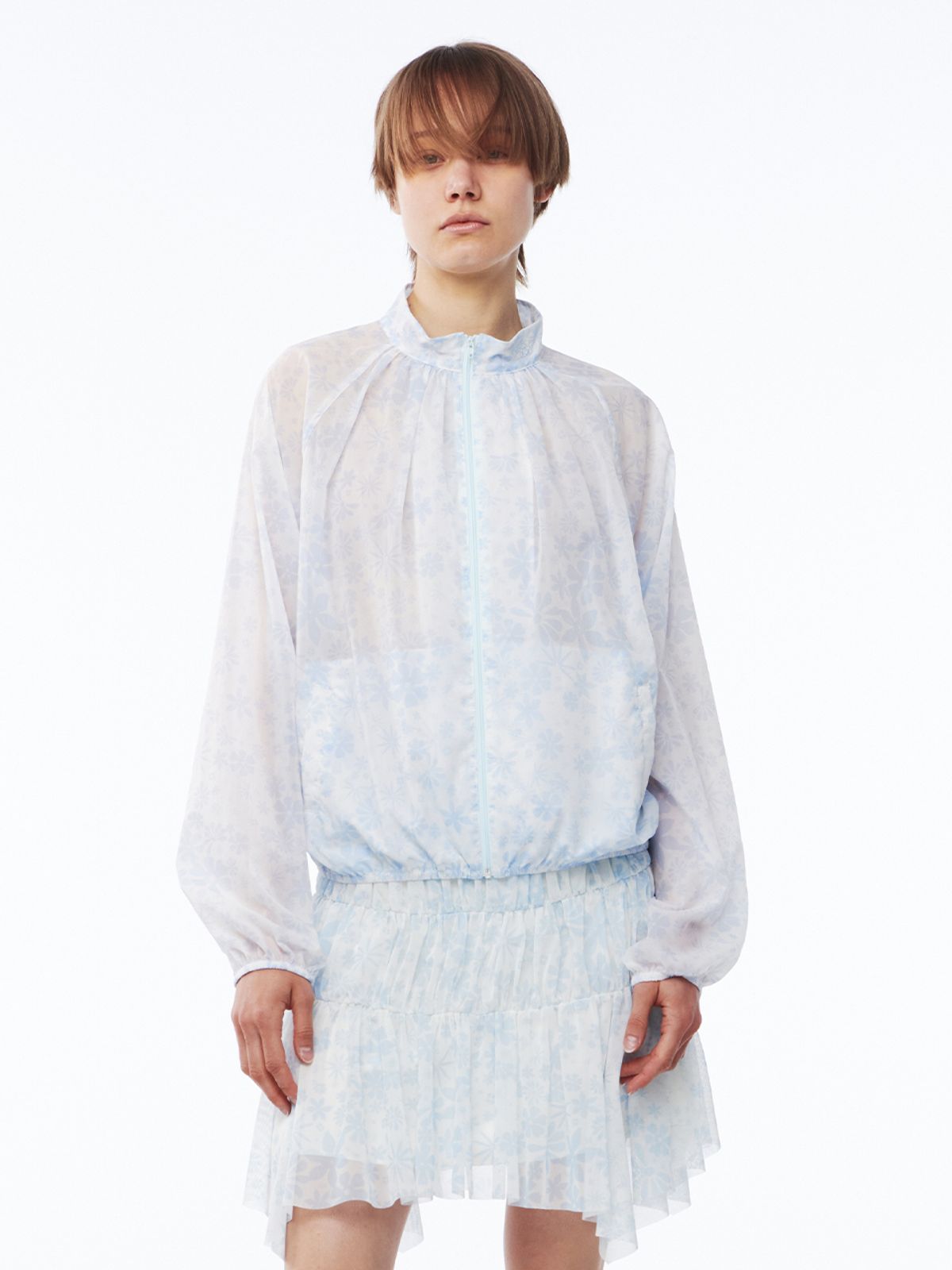 기준(KIJUN) Flower Sheer Windbreaker Print Sky Blue