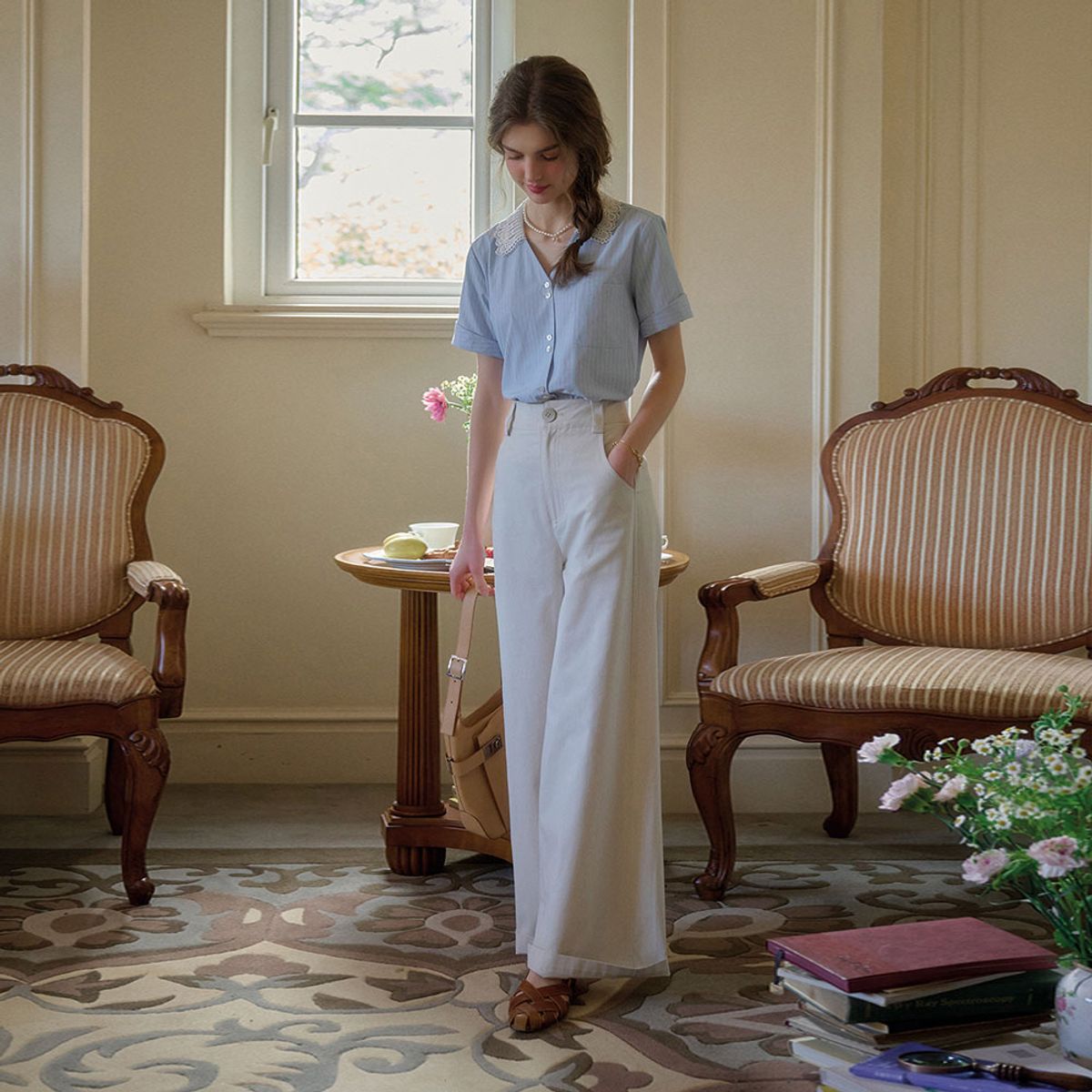 심플레트로(SIMPLE RETRO) SR_Waist straight floor-length pants