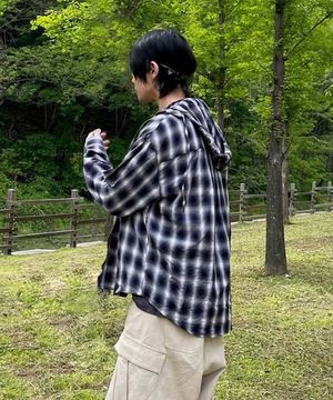 [후드 탈부착] 체크 후드 롱 슬리브 셔츠 2 COLOR COOSSH194