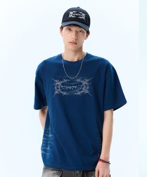 SPIKE WORMHOLE SPRAY T-SHIRT NAVY