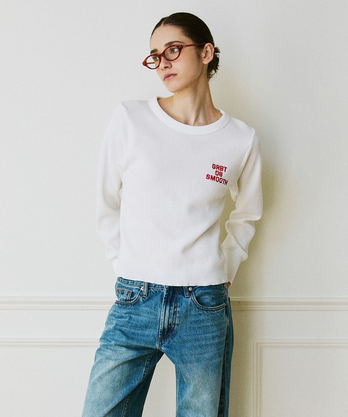 그린버터(GREENBUTTER) Waffle Long Sleeve Tee (Ivory)
