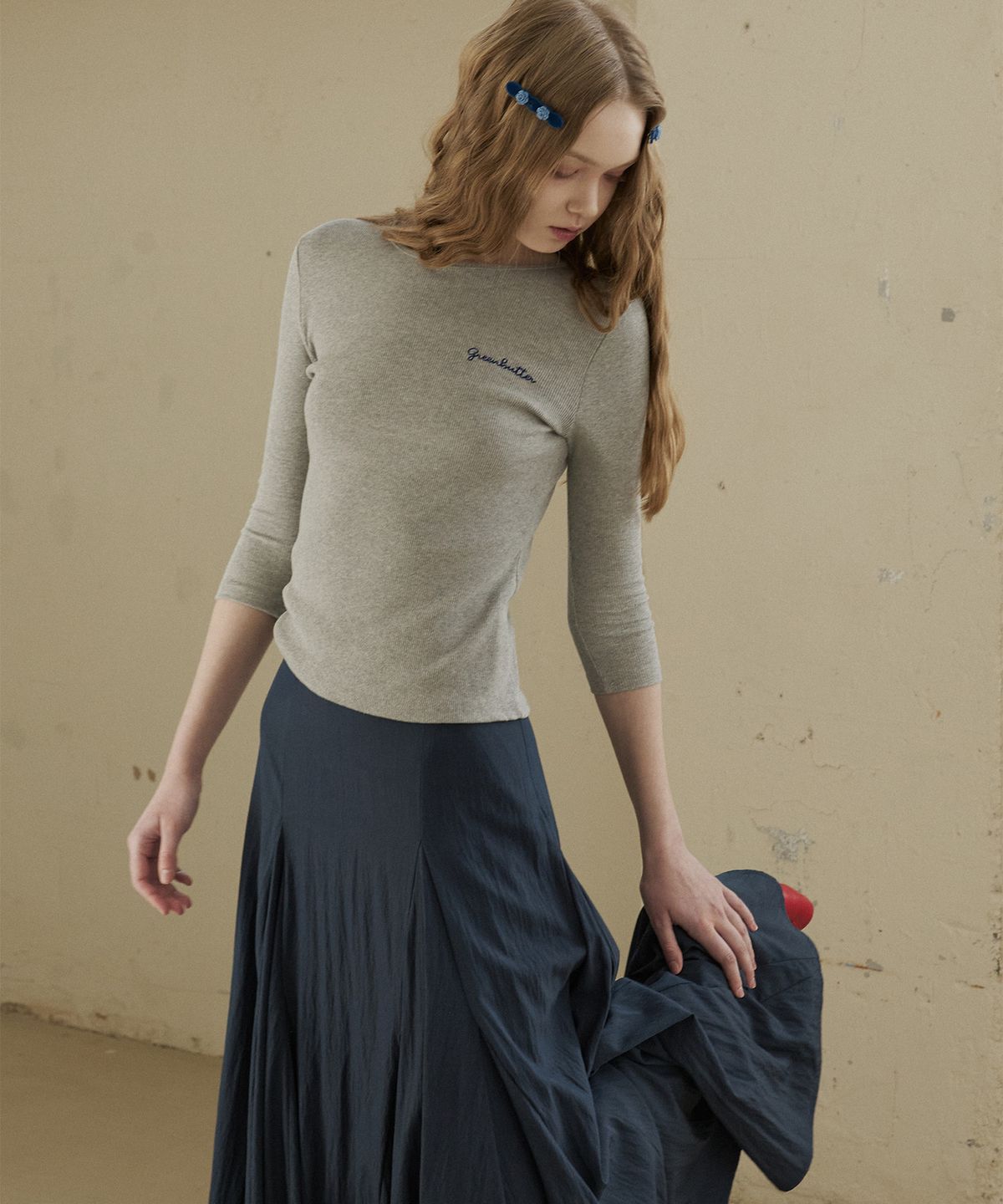 그린버터(GREENBUTTER) Three-quarter Sleeve Tee (D/Melange)