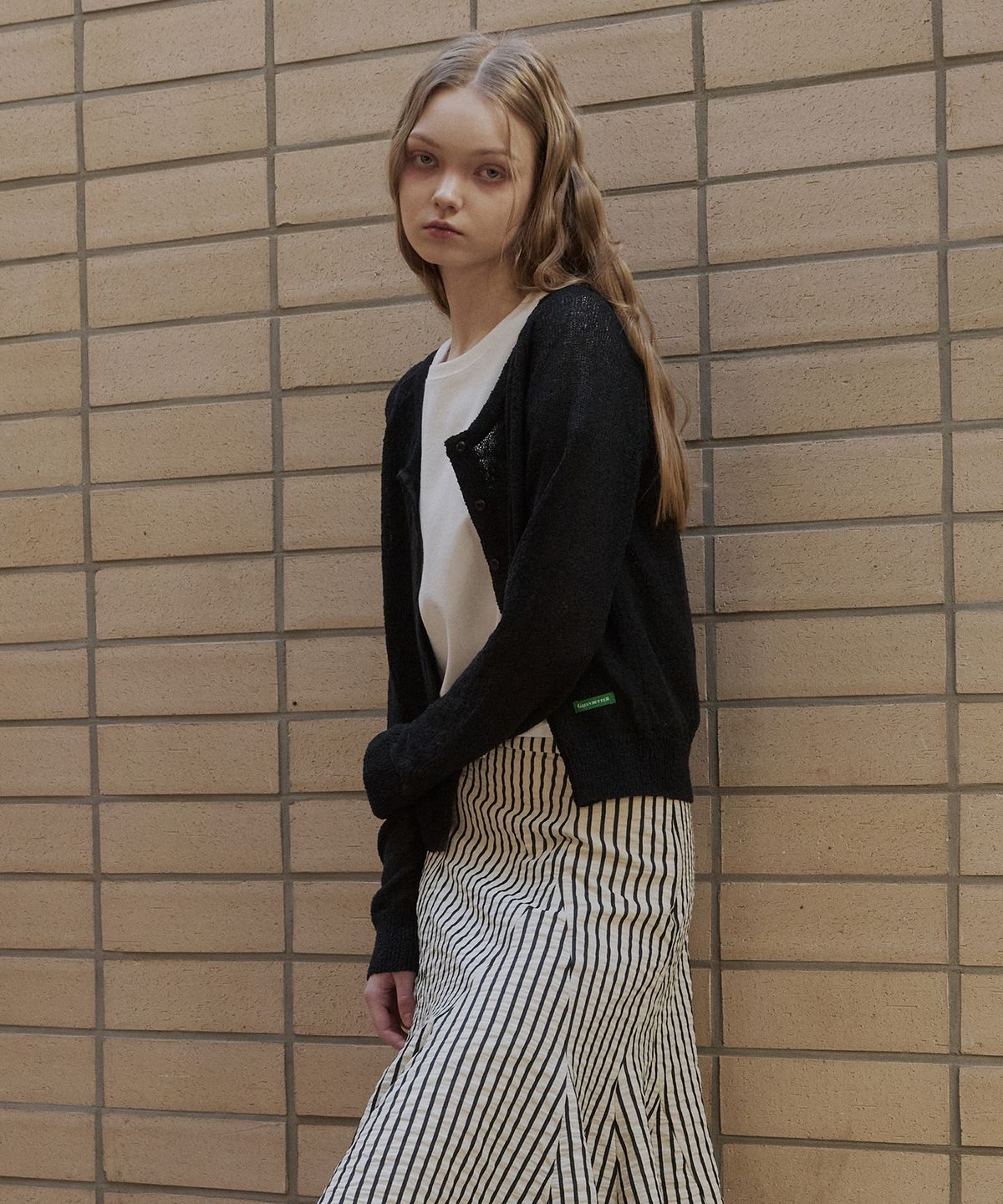 그린버터(GREENBUTTER) Summer Boucle Cardigan (Black)