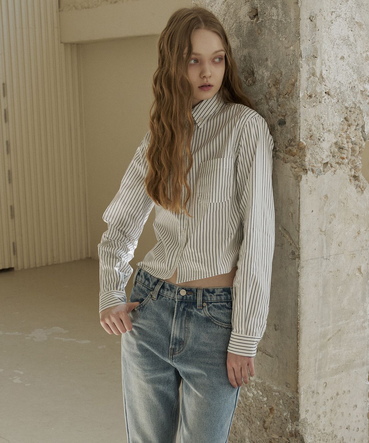그린버터(GREENBUTTER) Stripe Cotton Shirt (Ivory)