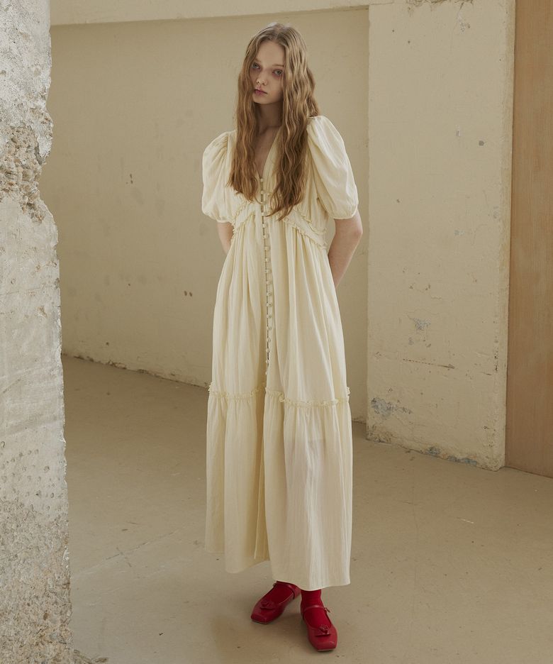 Viscos Frill Dress (Cream)