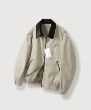 오블리크 레더 카라 워크 자켓_Ivory