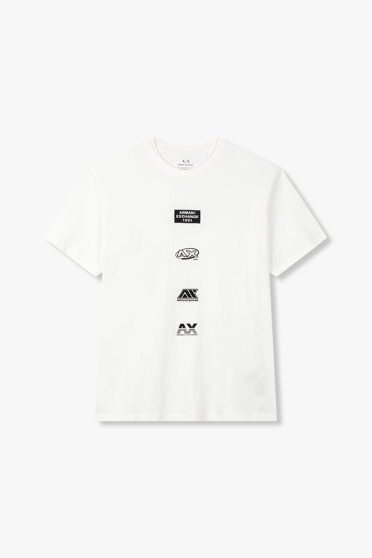 아르마니 익스체인지(ARMANI EXCHANGE) 남성 멀티 로고 크루넥 티셔츠_화이트 A415130030