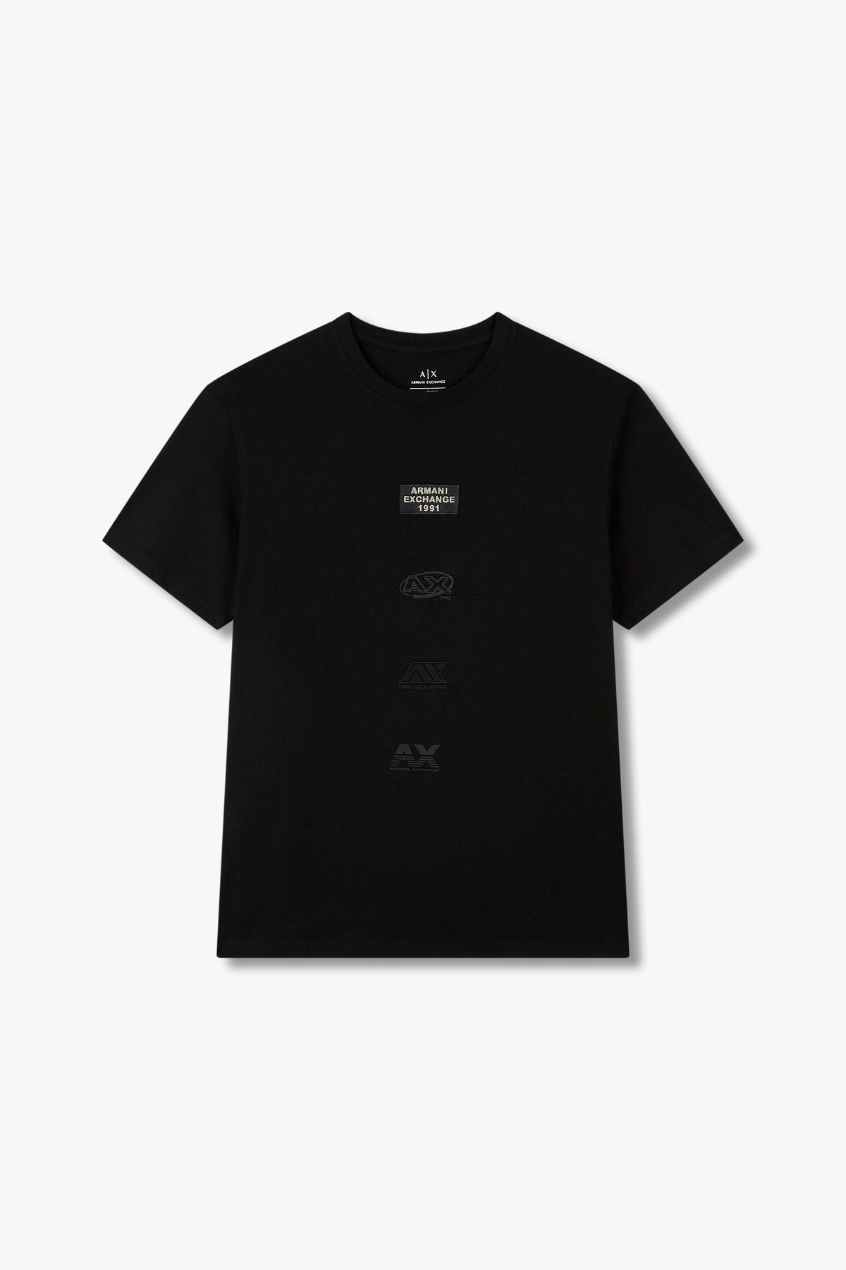 아르마니 익스체인지(ARMANI EXCHANGE) 남성 멀티 로고 크루넥 티셔츠_블랙 A415130031