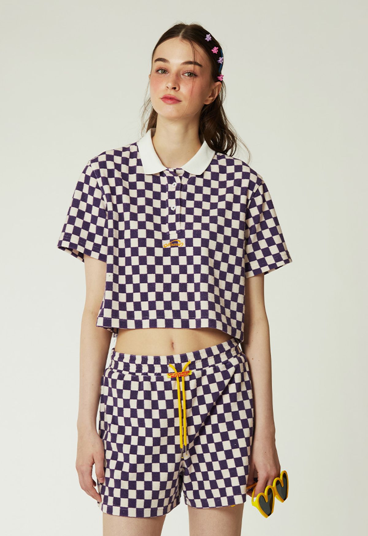 오브콜스와이낫(OFCOURSEWHYNOT) Everyday holiday CHK cropped polo_2color