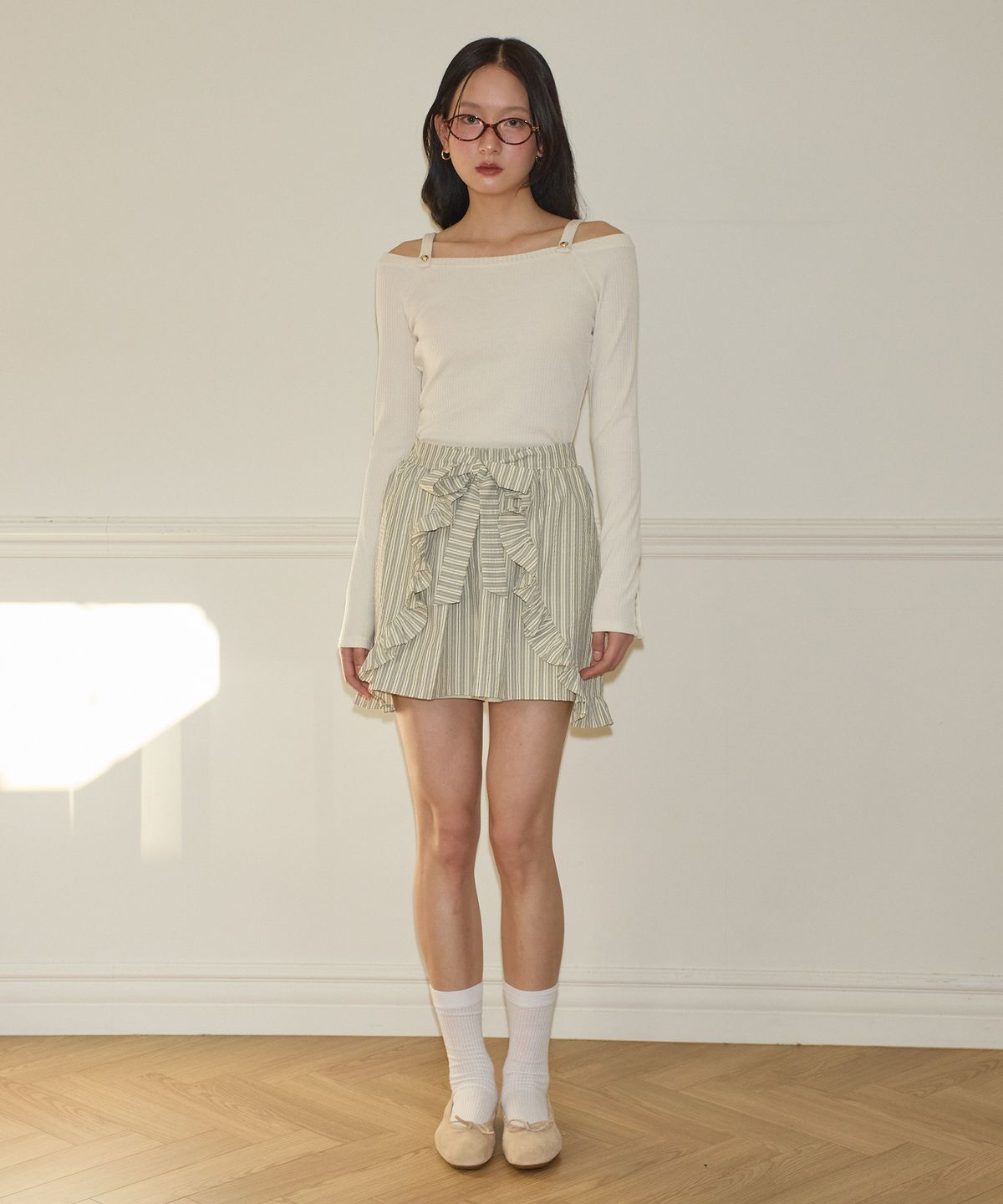 살롱 드 욘(SALON DE YOHN) Layered Shirring Mini Skirt_ Lemon