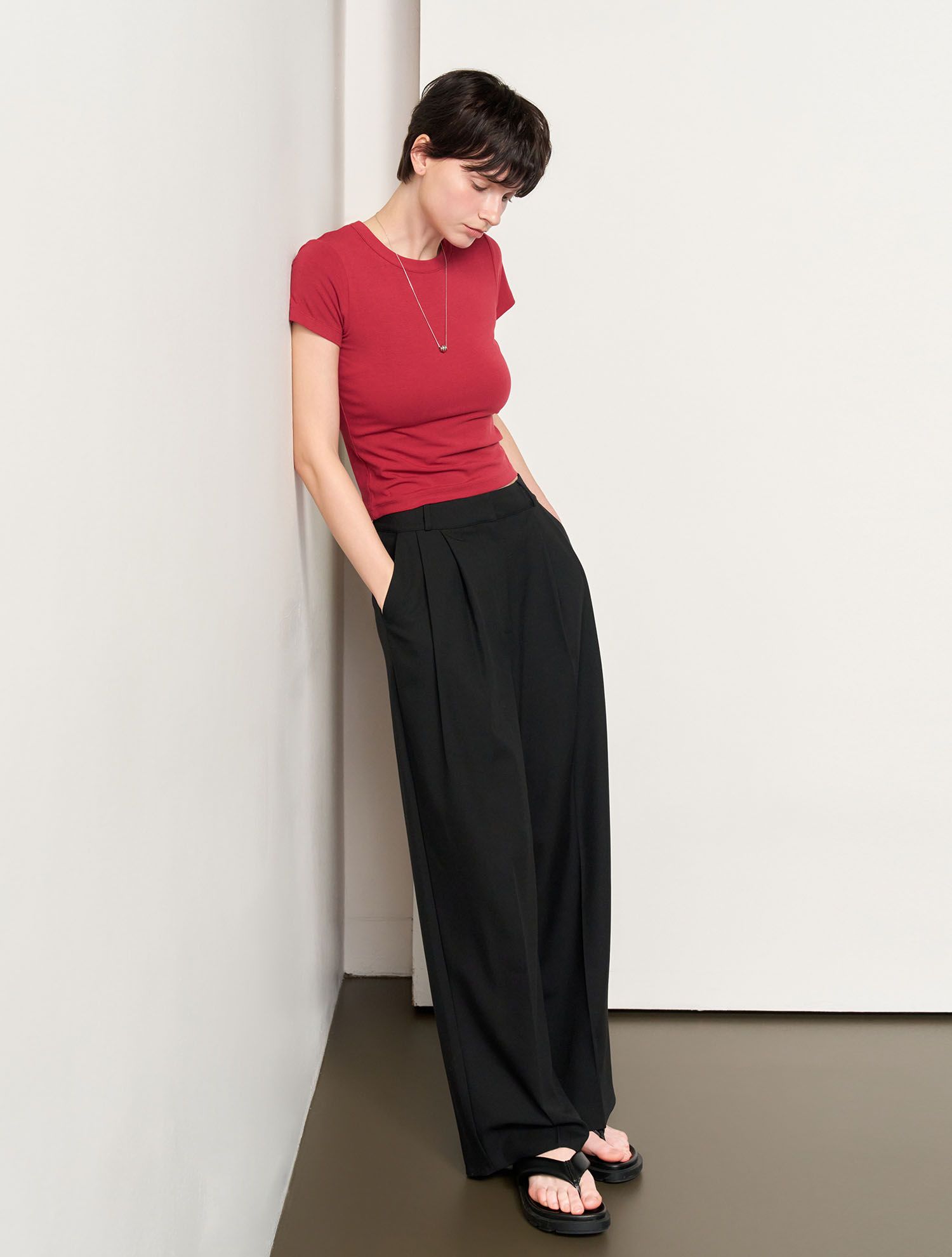 ★GENERAL IDEA★ WOMAN Tutu Wide Slacks [CHARCOAL] / WBE1L11 MUSINSA | GENERAL IDEA Tutu Wide Slacks [BLACK] / WBE1L11506