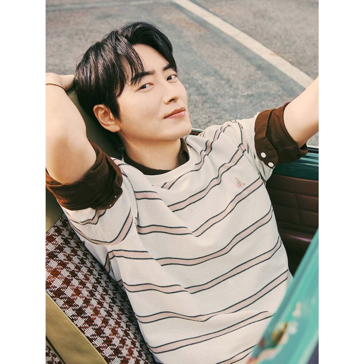 빈폴 멘(BEANPOLE MEN) 빅허니콤 스트라이프 반소매 티셔츠  아이보리