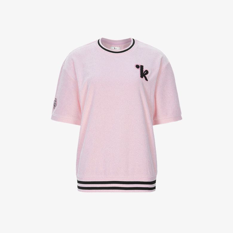 와펜장식 오버핏 티셔츠 (핑크)