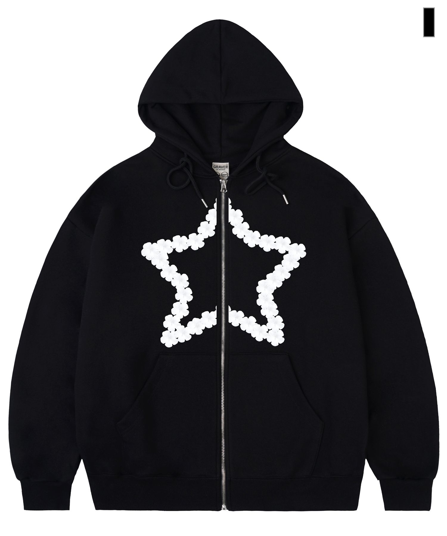 【GRAVER】25SS★ Flower Star Hood Zip-Up MUSINSA | GRAVER [UNISEX] Flower Star Hooded Zip-Up_Black