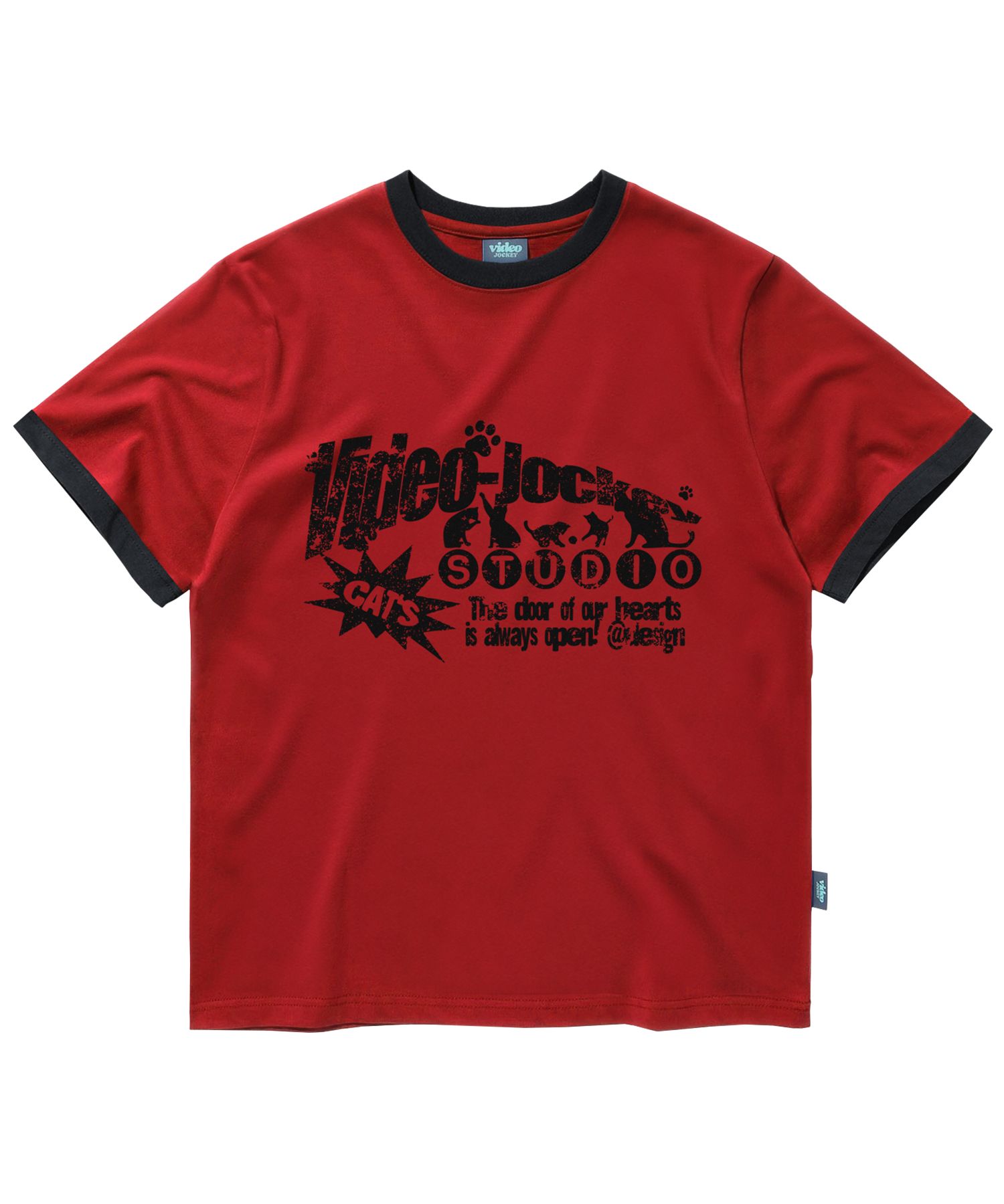 MUSINSA公式 | VIDEO JOCKEY Cat Moida Ringer T-shirt [Red]