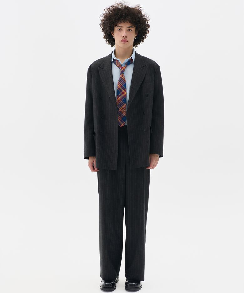 스트라이프 오버핏 더블 셋업 차콜