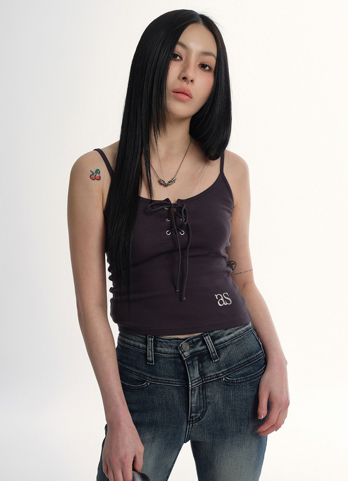 애즈온(ASON) EYELET SLEEVELESS / CHARCOAL