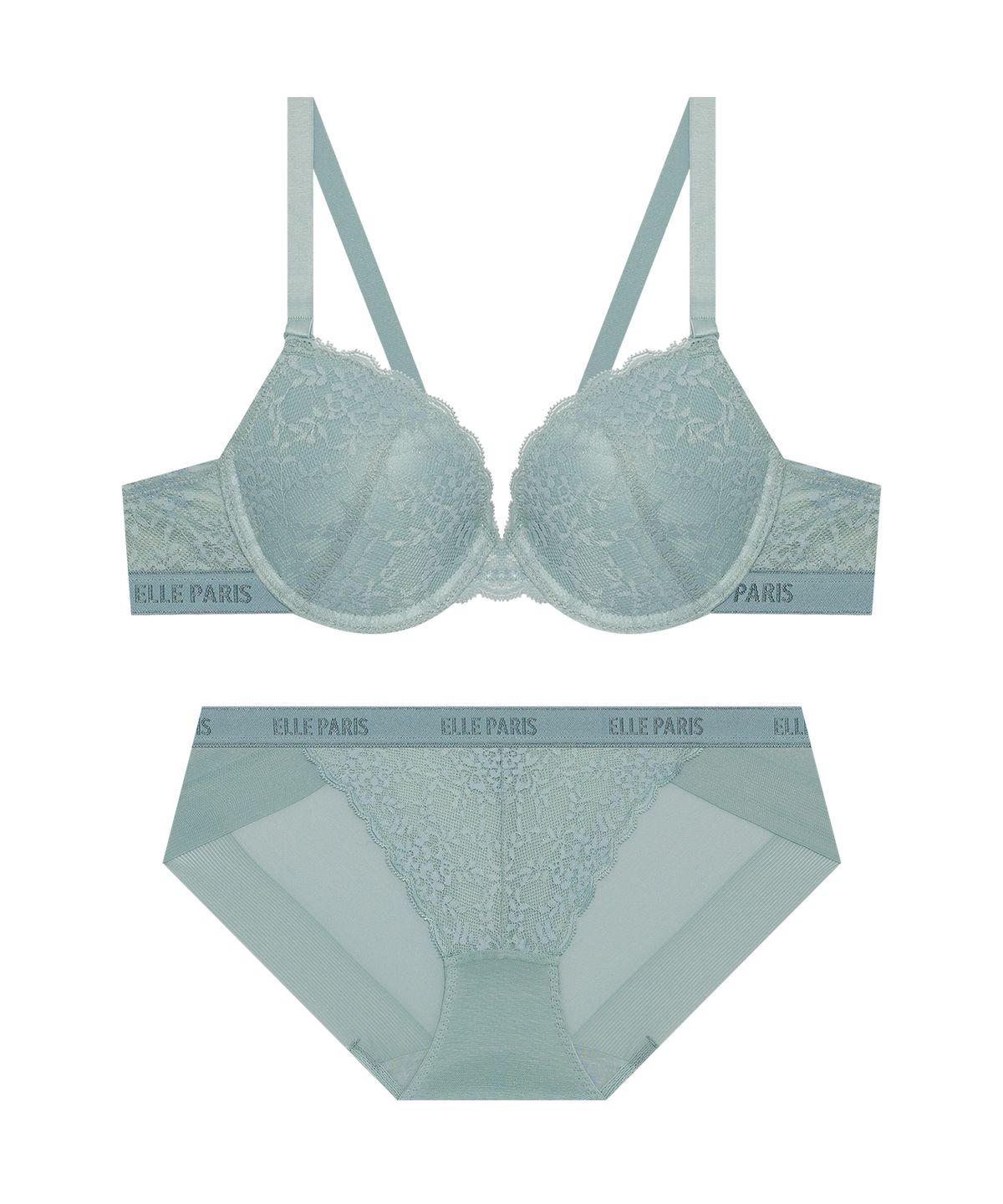 엘르이너웨어(ELLE INNERWEAR) 클래시 페미닌 레이스 브라 팬티 세트 - 민트