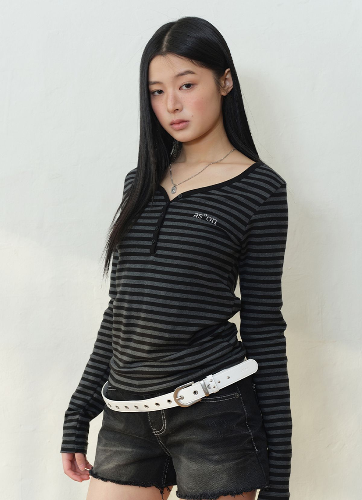 애즈온(ASON) ELLEN STRIPE TEE / BLACK