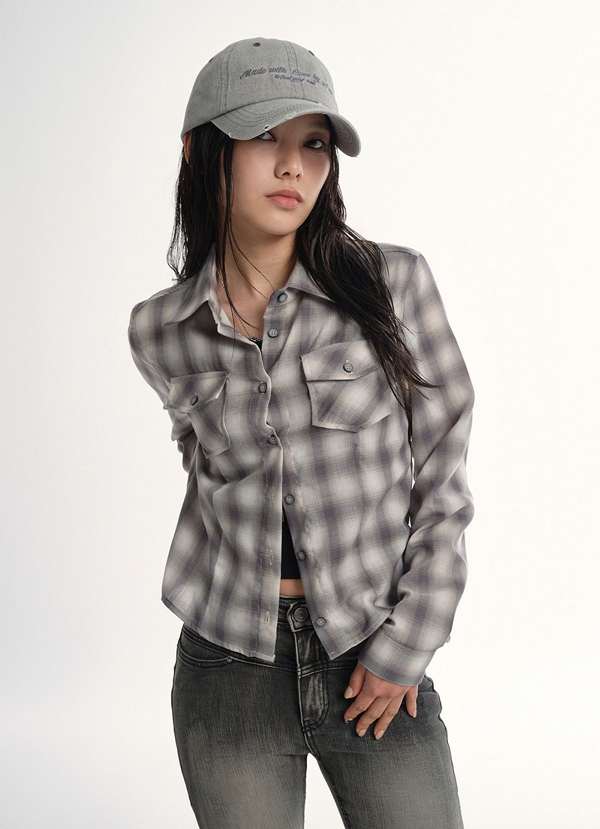 애즈온(ASON) BLUR CHECK SHIRT / GRAY
