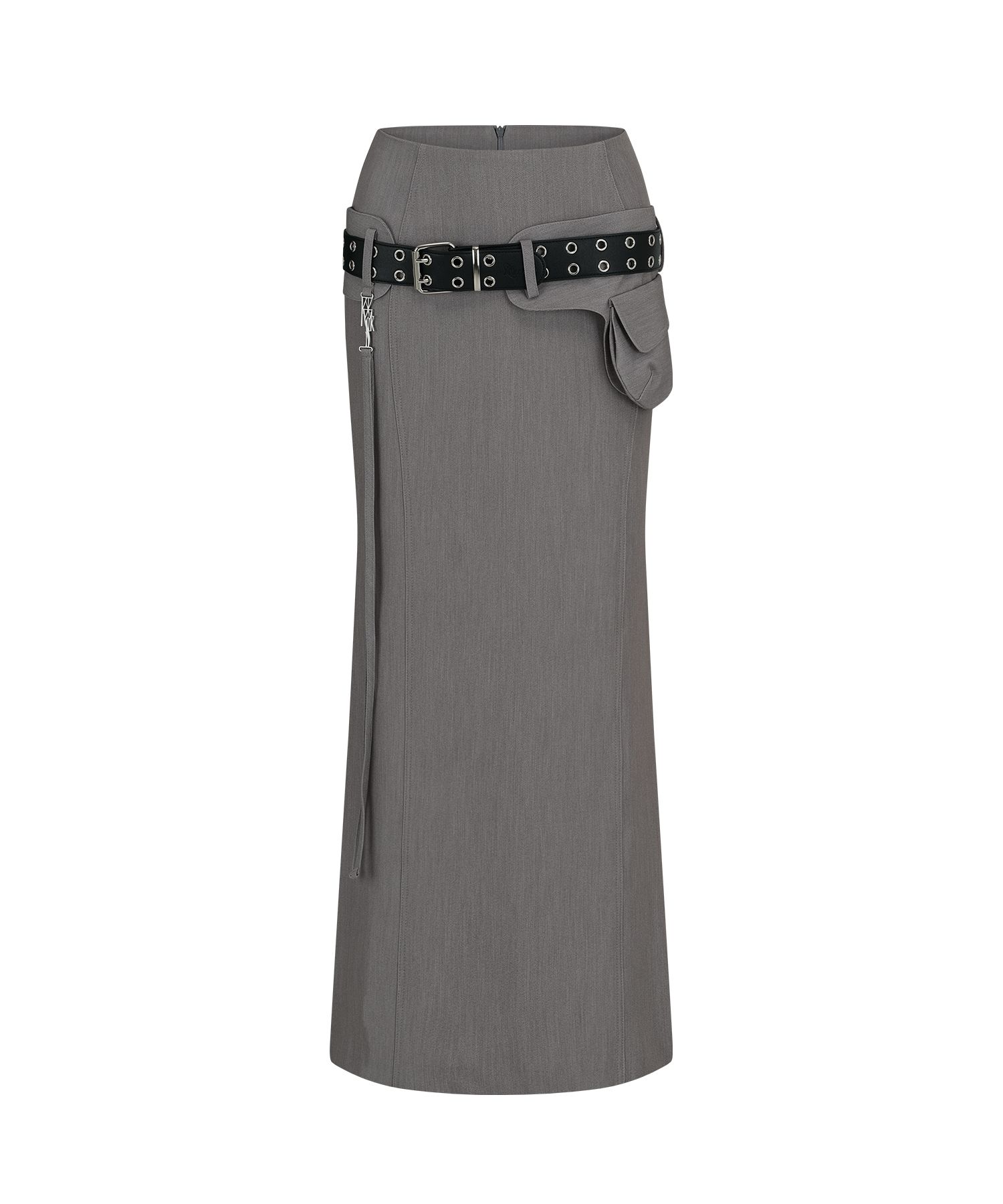 MUSINSA | KASHIKO Pocket Belt Long Skirt Gray