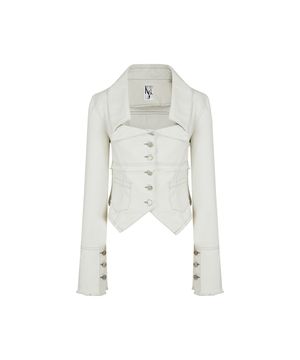 Denim Square Neck Trucker Jacket Off White