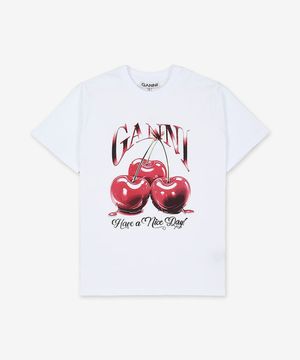 베이직 저지 체리 릴렉스핏 반소매 티셔츠 - 화이트 / T4004151