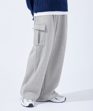 [논기모or기모] 컴포트 카고 원턱 와이드 트레이닝 팬츠 멜란지