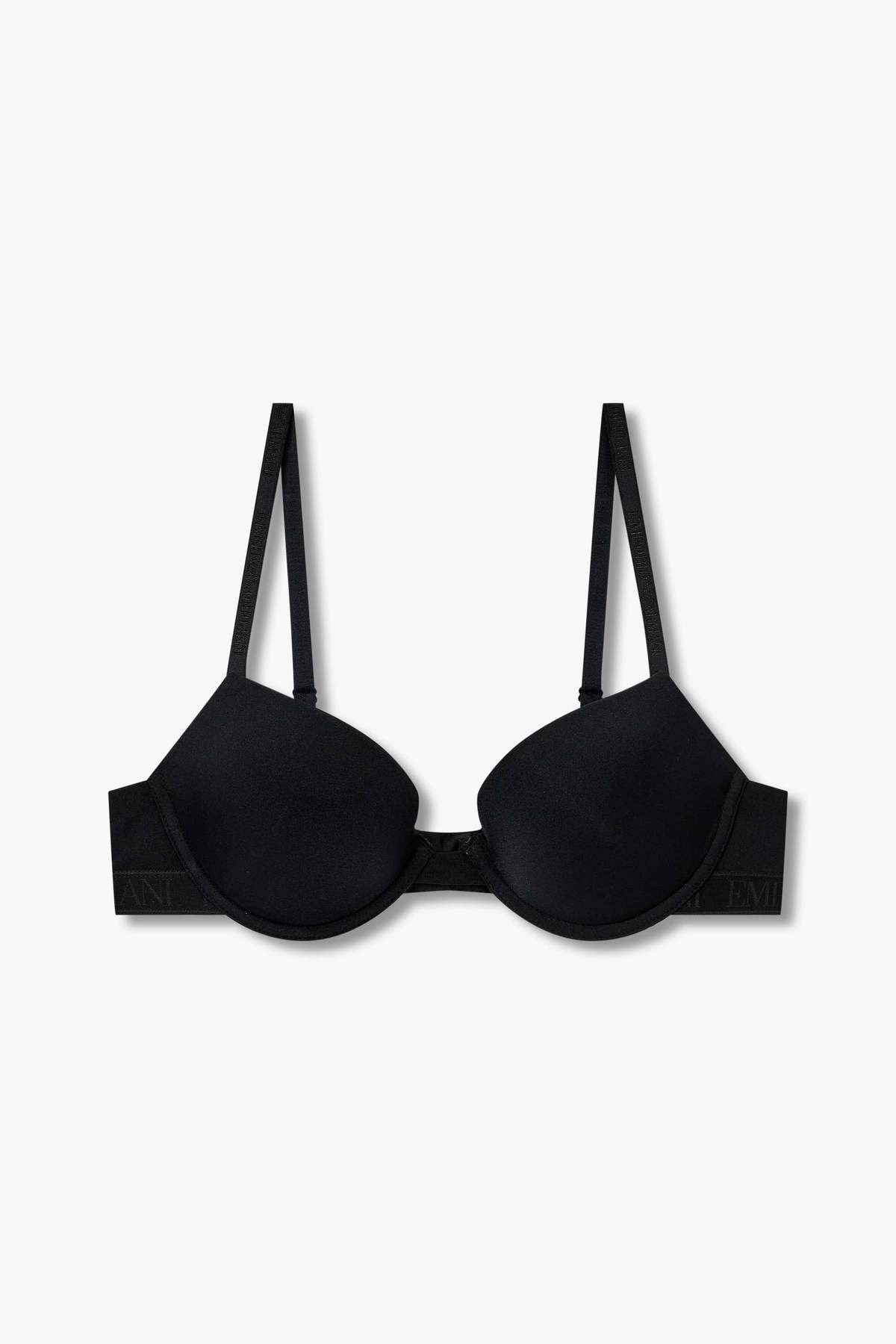 엠포리오 아르마니 언더웨어(EMPORIO ARMANI UNDERWEAR) 여성 자카드 밴딩 나일론 푸쉬업 브라_블랙 825185542