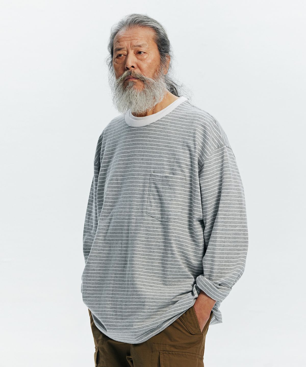 프리즘웍스(FRIZMWORKS) STRIPE OVERSIZED RELAX TEE 003 _ GRAY
