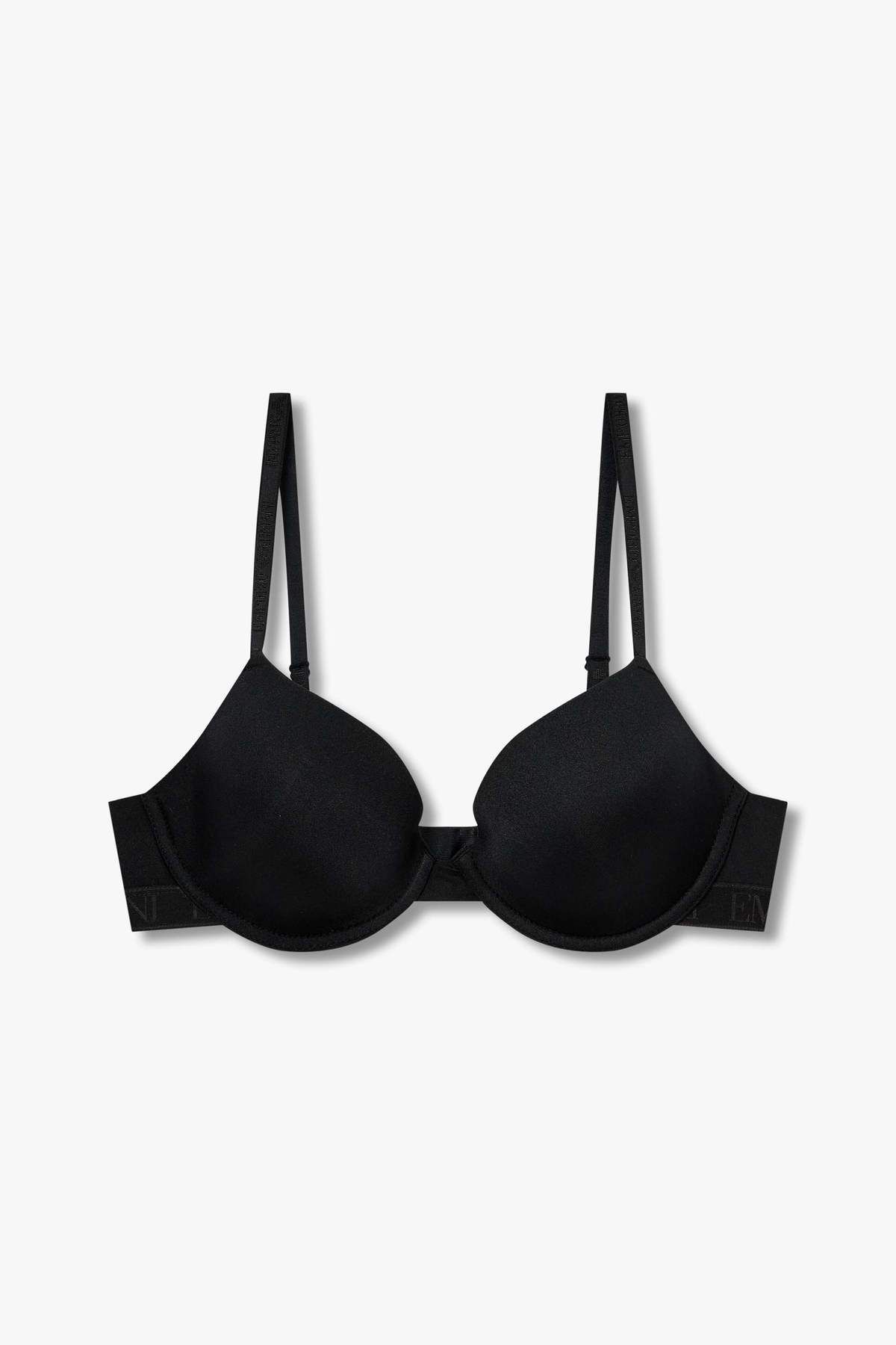 엠포리오 아르마니 언더웨어(EMPORIO ARMANI UNDERWEAR) 여성 자카드 밴딩 나일론 컨투어 브라_블랙 825184542