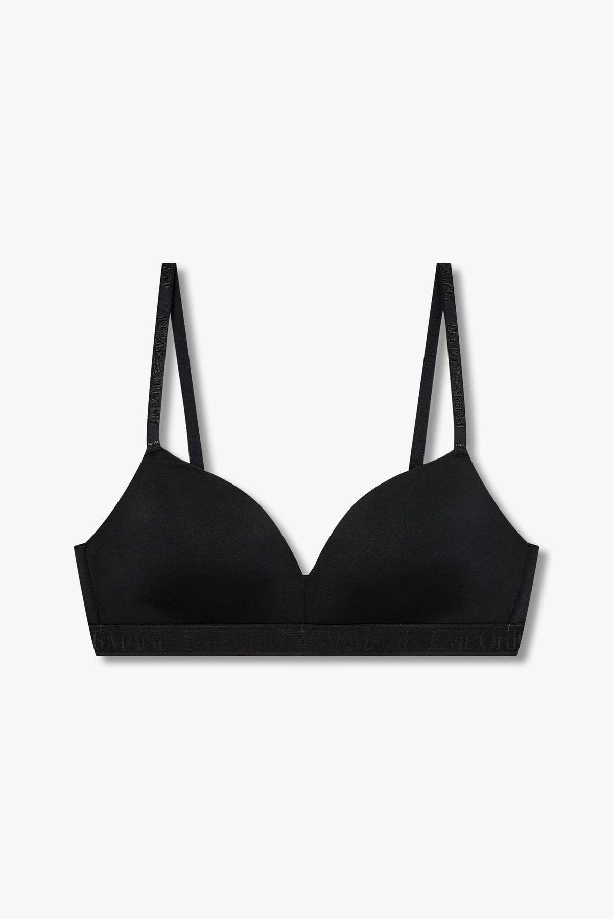 엠포리오 아르마니 언더웨어(EMPORIO ARMANI UNDERWEAR) 여성 자카드 밴딩 패디드 트라이앵글 브라_블랙 825181542